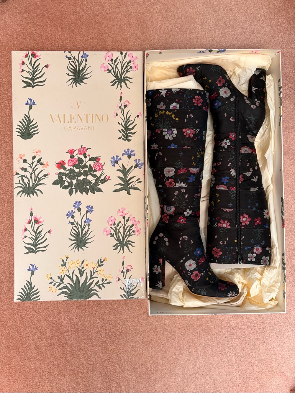 Valentino Garavani Black Floral Below-The-Knee Boots
